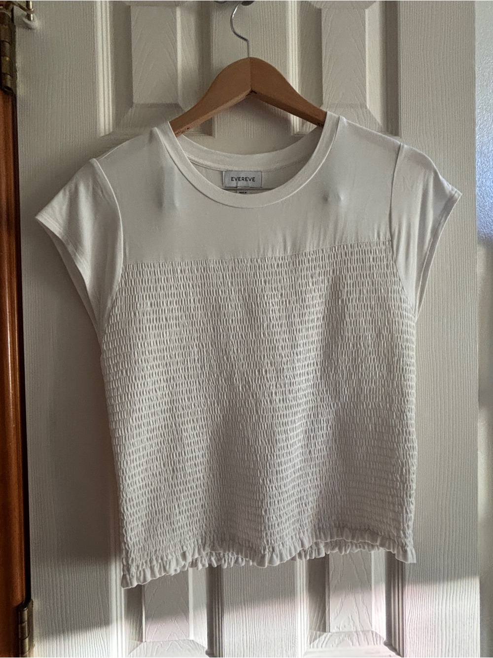 Evereve White Smocked Short-Sleeve Top